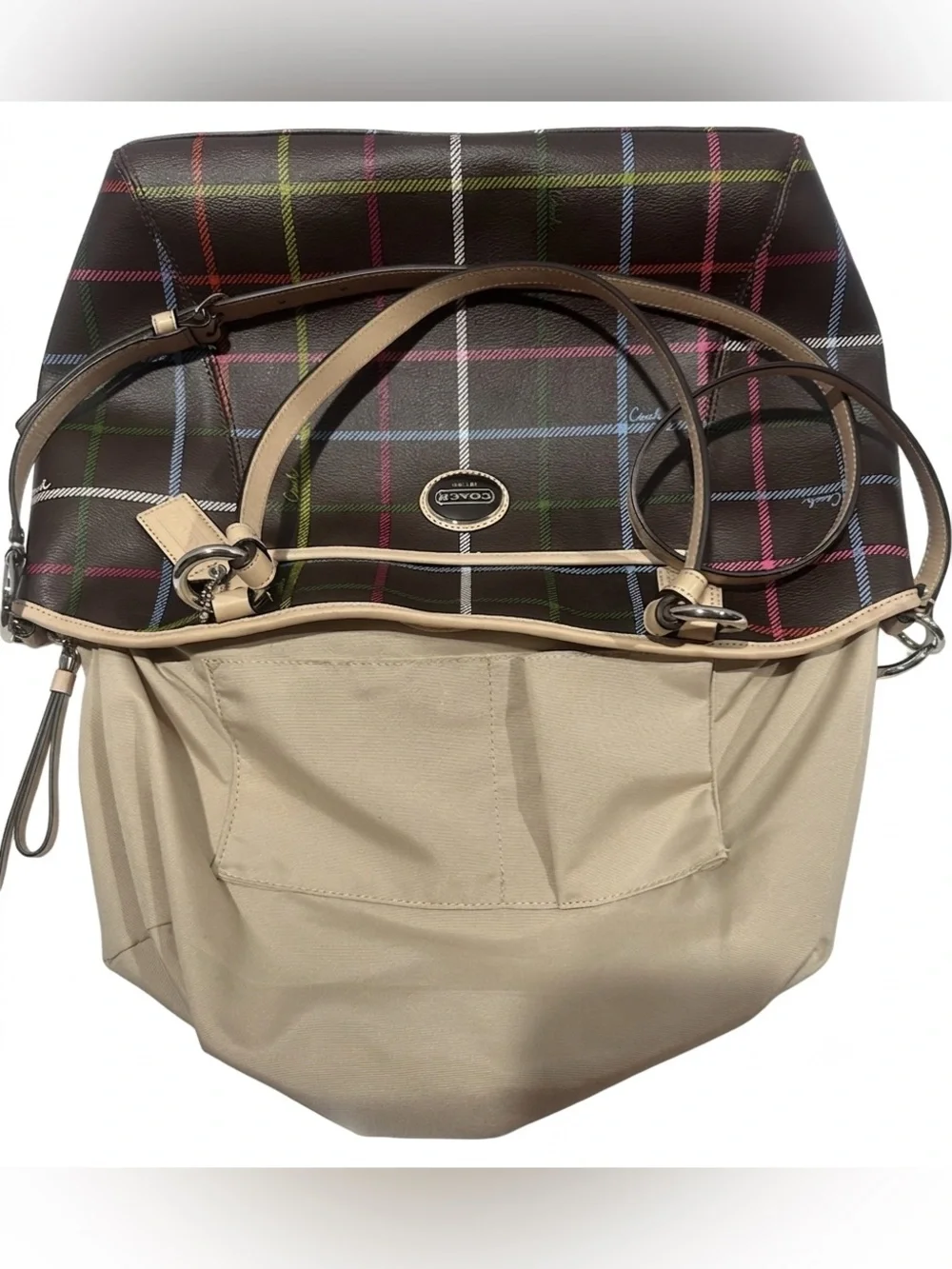 Coach Peyton Tattersall Plaid Tote Bag